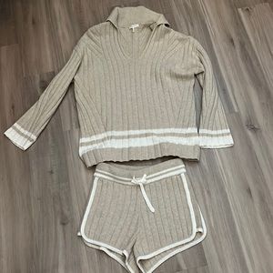 rag & bone serena wool blend sweater & shorts set small relaxed fit neutral
